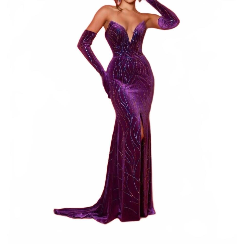 NEW JOHNATHAN KAYNE strapless stretch velvet gown in purple